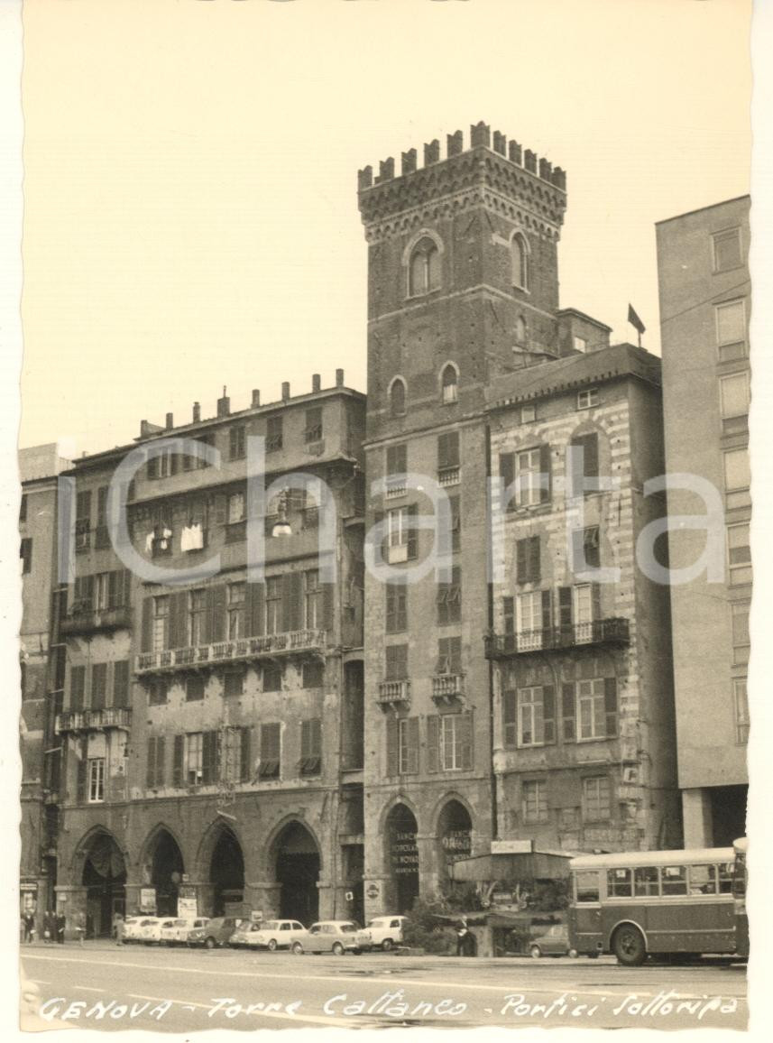 Fotografia d epoca originale 1965 ca GENOVA SOTTORIPA Portici e Torre Morchi Foto bozzetto cartolina animata 1