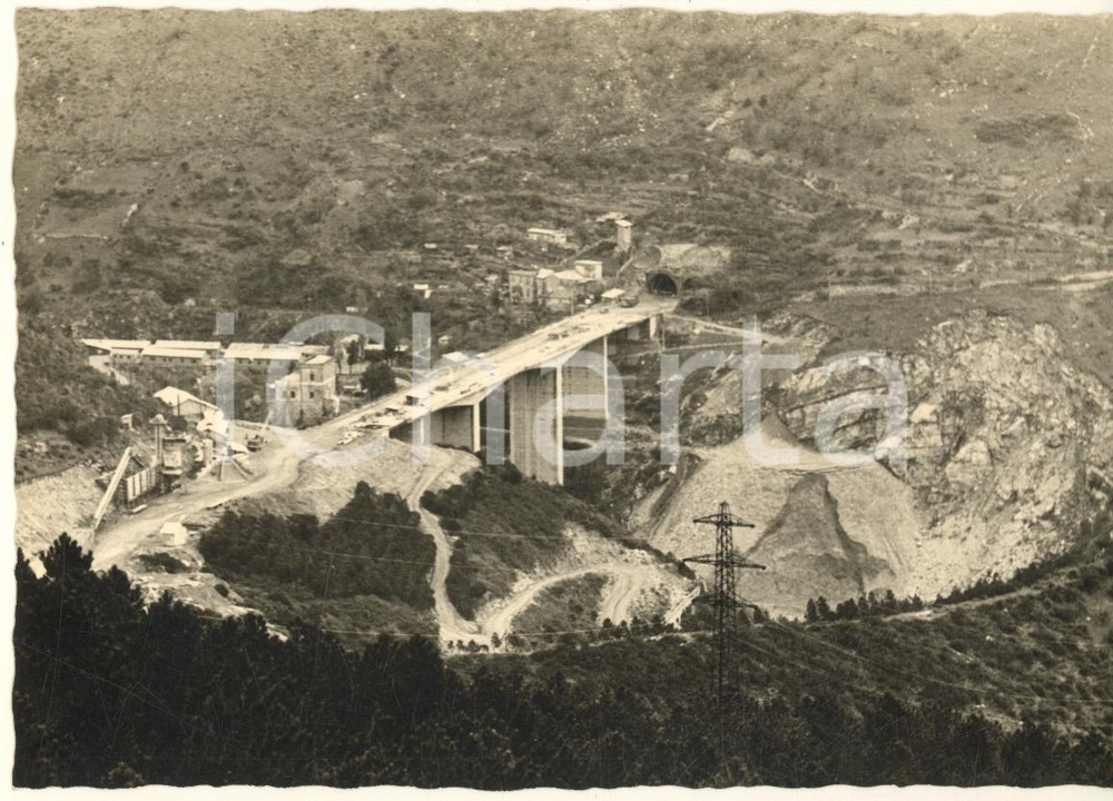 Fotografia d epoca originale 1965 ca GENOVA Viadotto Torrente Sori in costruzione Foto bozzetto cartolina 1