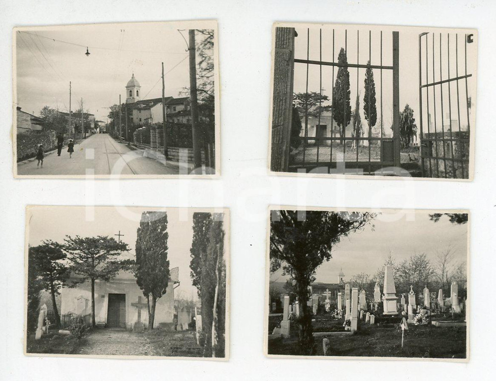 Fotografia d epoca originale 1935 TRIESTE  OPICINA Cimitero e campanile Chiesa di San Bartolomeo  4 provini 1