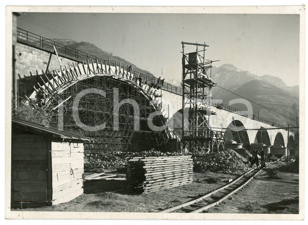 Fotografia d epoca originale 1938 DOMOSSOLA Ferrovia del SEMPIONE Costruzione ponte sul TOCE Foto 17x12 cm 1 1