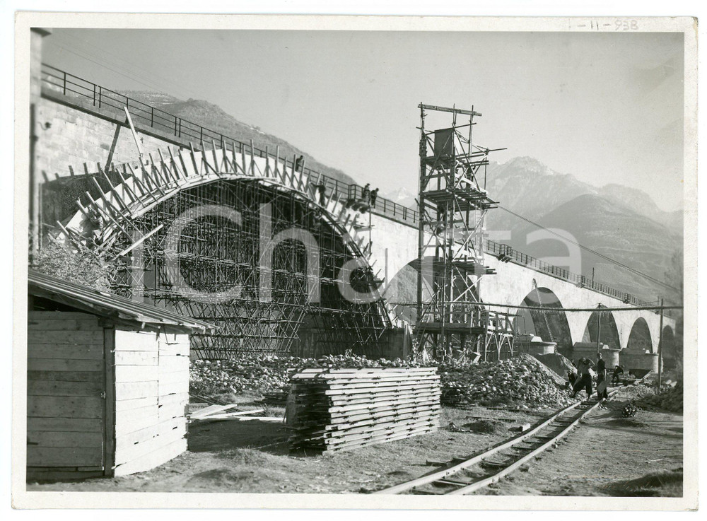 Fotografia d epoca originale 1938 DOMOSSOLA Ferrovia del SEMPIONE Costruzione ponte sul TOCE Foto 17x12 cm 1