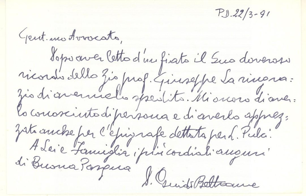Autografo originale 1991 PADOVA Don Guido BELTRAME  Biglietto di ringraziamento AUTOGRAFO 1
