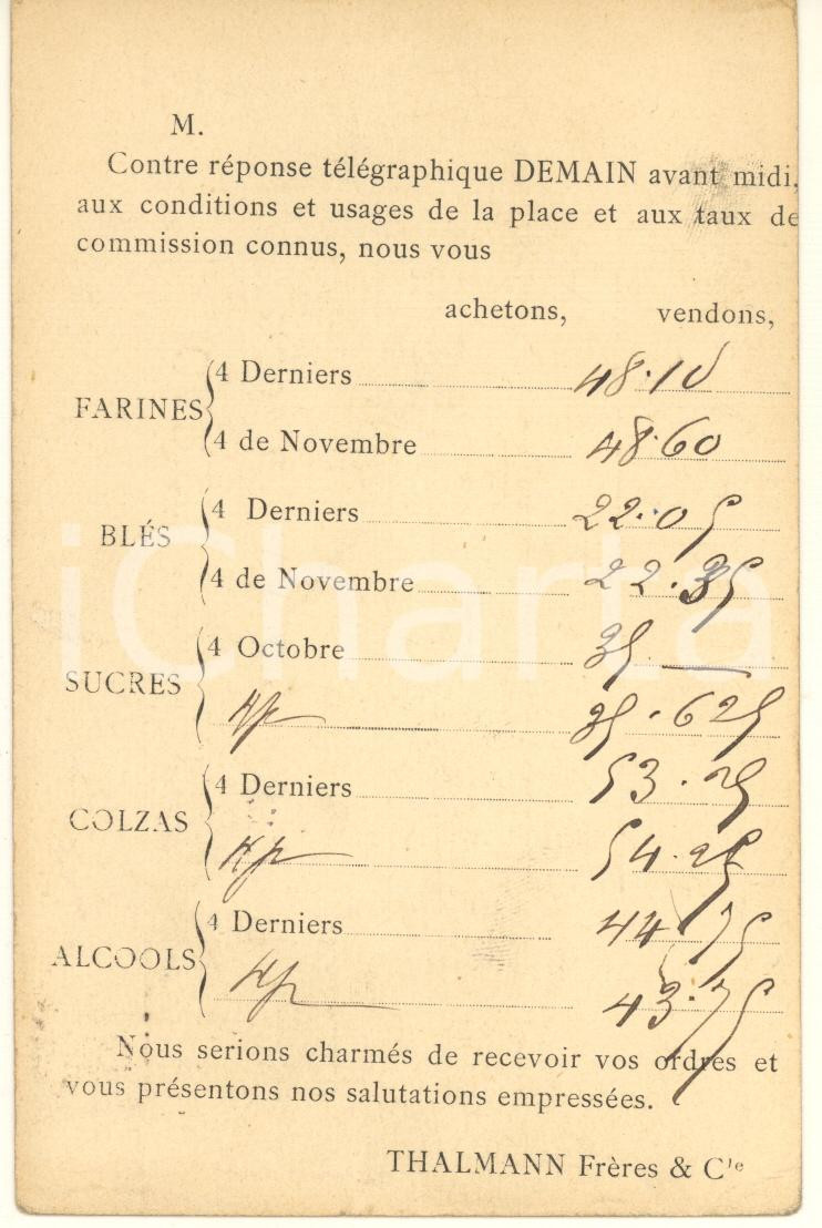 Cartolina originale da collezione 1886 PARIS  THALMANN Frères & Cie  Carte postale farine, sucres, alcools 1