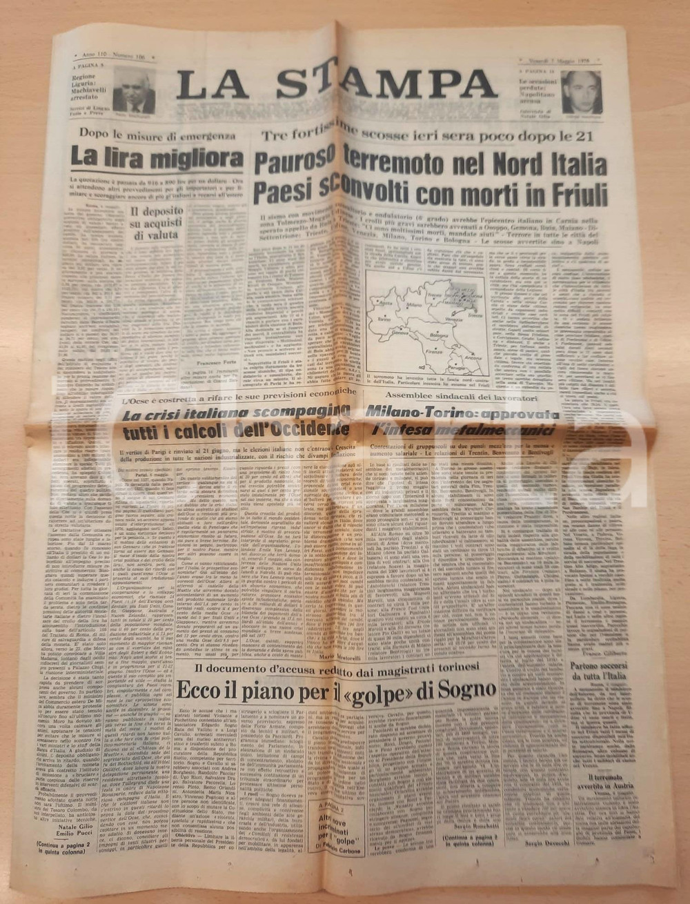 Giornale, rivista storica 1976 LA STAMPA Terremoto del Friuli e primi soccorsi  Golpe Edgardo Sogno 1