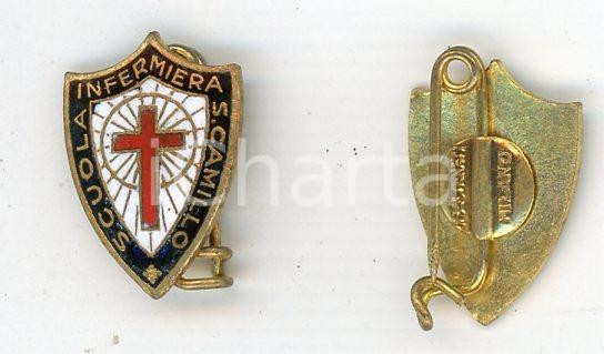 Oggetto da collezione cartaceo 1955 ca MILANO Scuola infermiera San Camillo  Medaglietta 1.5x2 cm 2 1