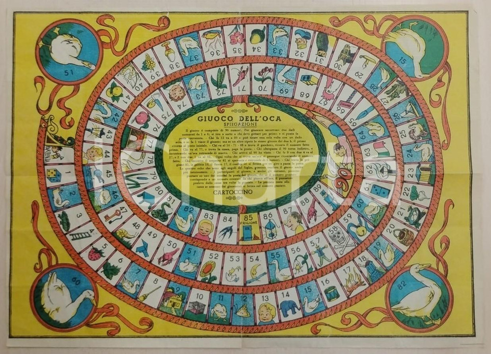 Oggetto da collezione cartaceo 1950 ca GIUOCO DELL OCA Tabellone illustrato  Edizioni CARTOCCINO 1