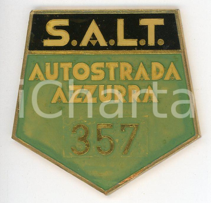 Oggetto da collezione cartaceo 1965ca SALT Società Autostrada Ligure Toscana A12 Autostrada Azzurra Distintivo 1