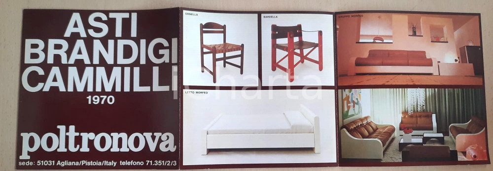 Materiale pubblicitario d’epoca 1970 AGLIANA PT POLTRONOVA Mobili design ASTI  BRANDIGI  CAMMILLI Pieghevole 1