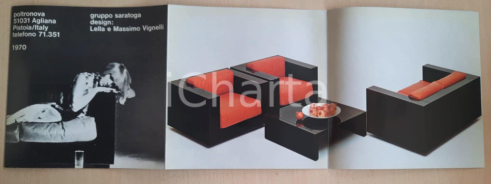 Materiale pubblicitario d’epoca 1970 AGLIANA PT POLTRONOVA Gruppo SARATOGA Design VIGNELLI Pieghevole 1