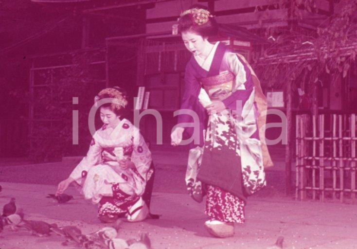 Fotografia d epoca originale 1970ca KYOTO? JP Beautiful maiko at the Gionsan 35 mm VINTAGE SLIDE 1