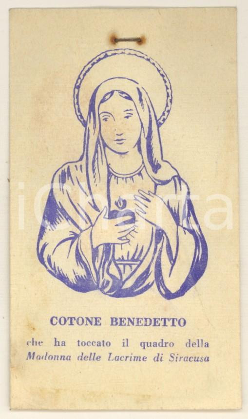 Oggetto da collezione cartaceo 1950 ca RELIQUIA Madonna delle Lacrime di Siracusa  Cotone che toccò il quadro 1