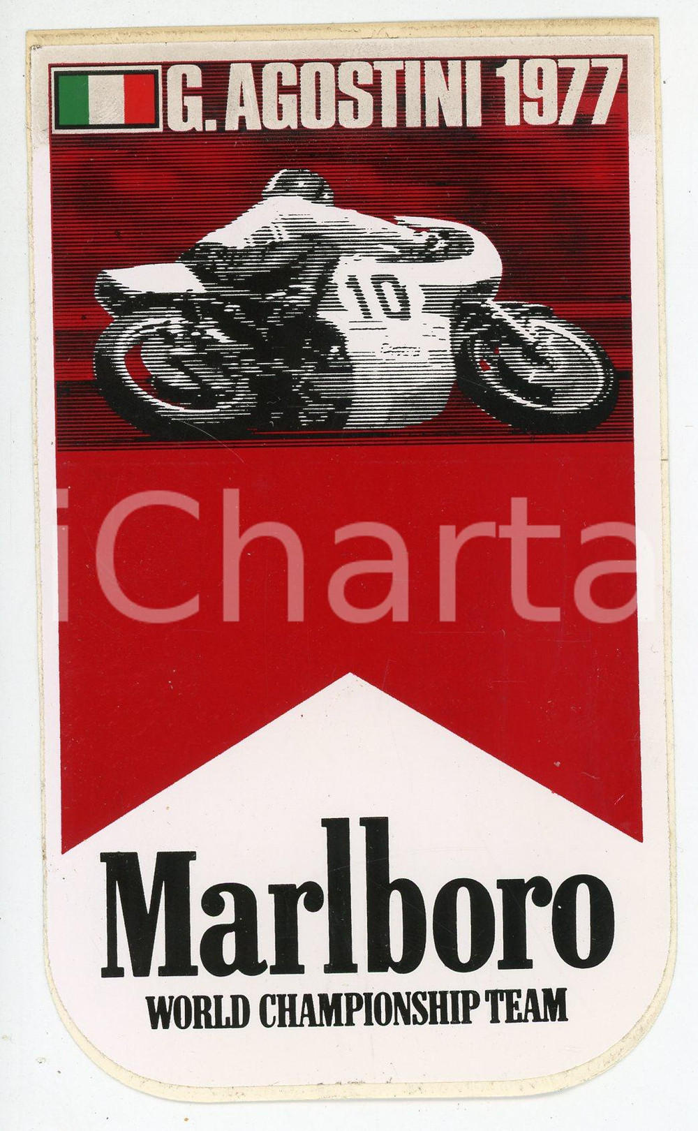 Oggetto da collezione cartaceo 1977 MOTO GP Giacomo AGOSTINI Marlboro World Championship Team  Adesivo 1