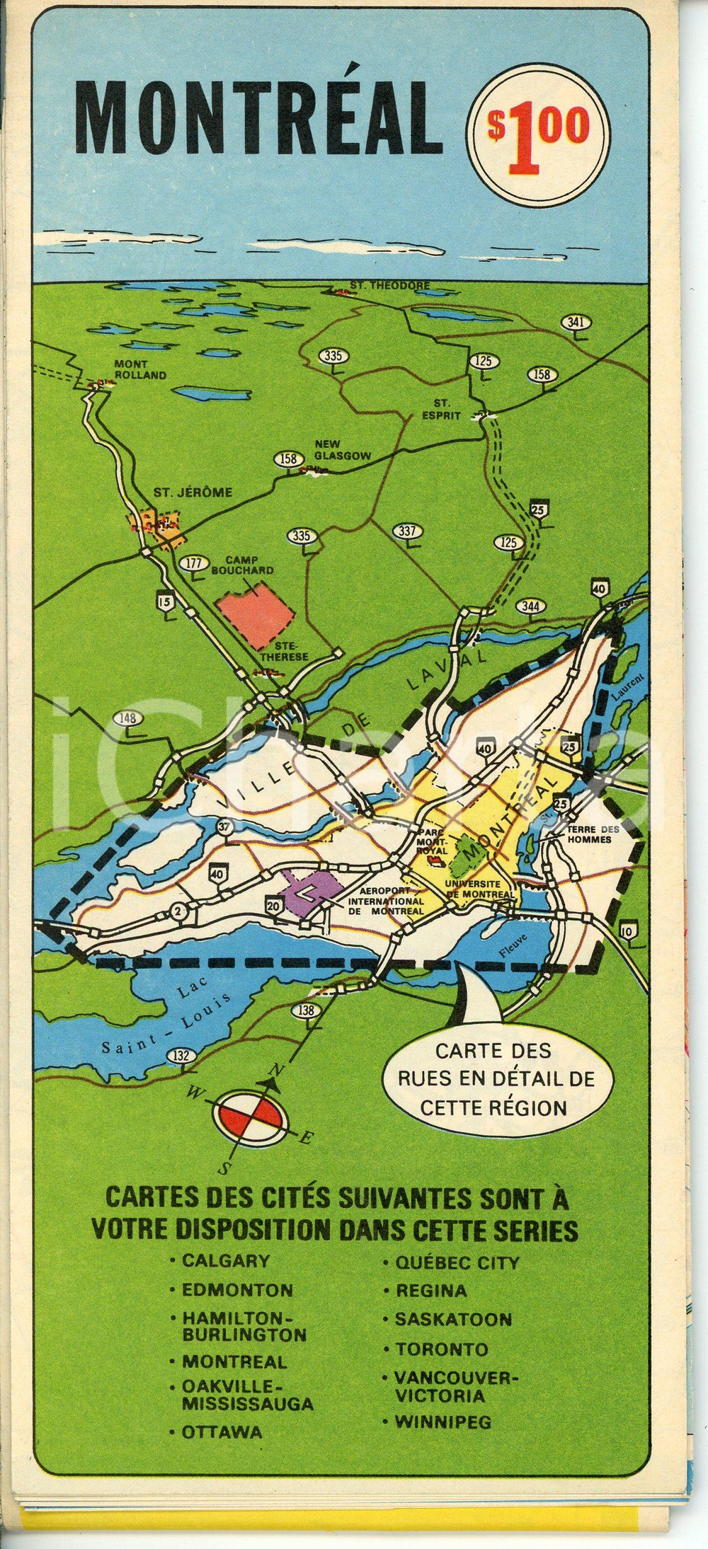 Materiale pubblicitario d’epoca 1975 ca MONTREAL  CANADA Carte des rues en détail Pieghevole con mappa 1