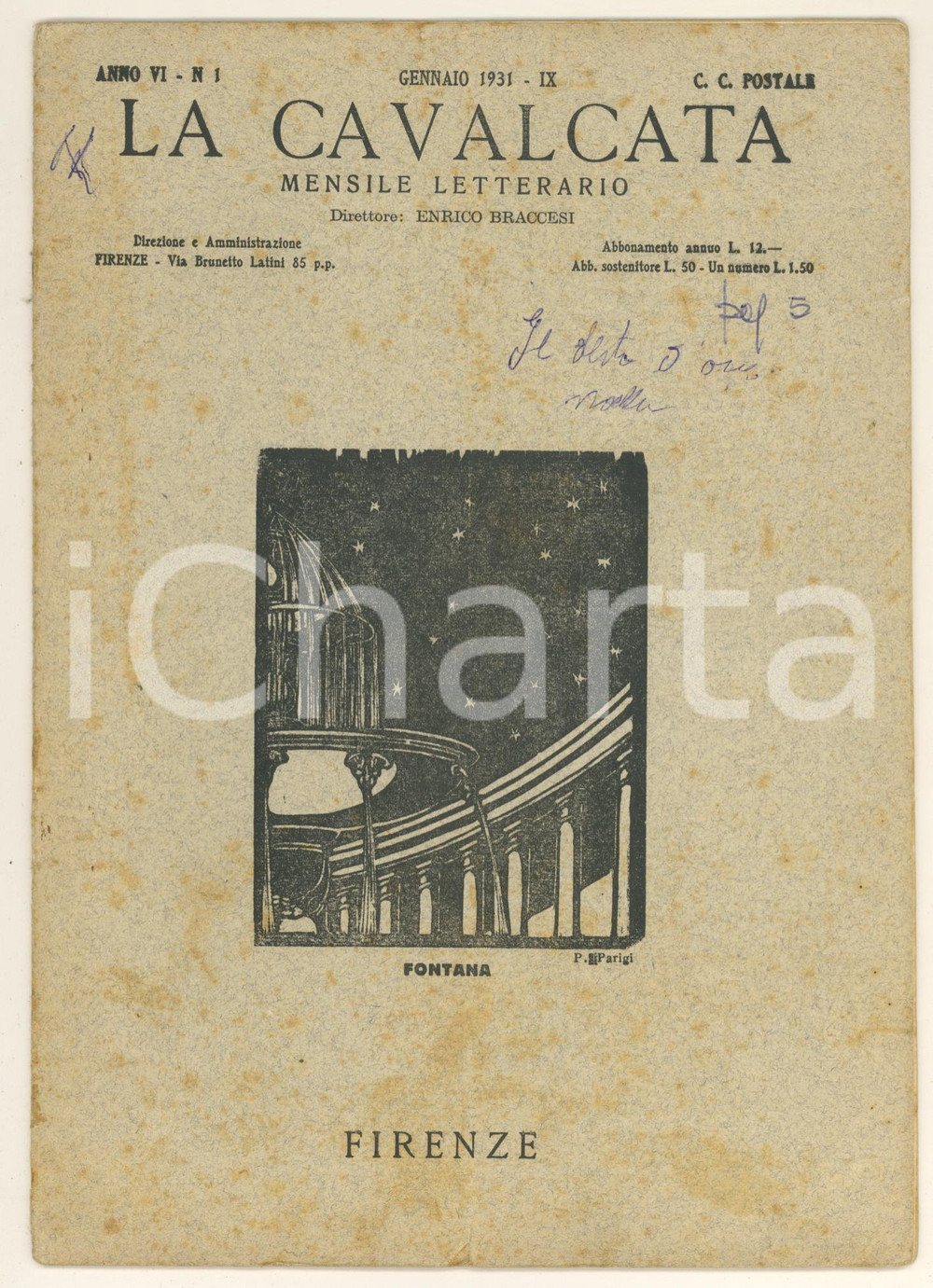 Giornale, rivista storica 1930 LA CAVALCATA Il dente d oro Giuseppe Rigotti Mensile anno VI n°1 1