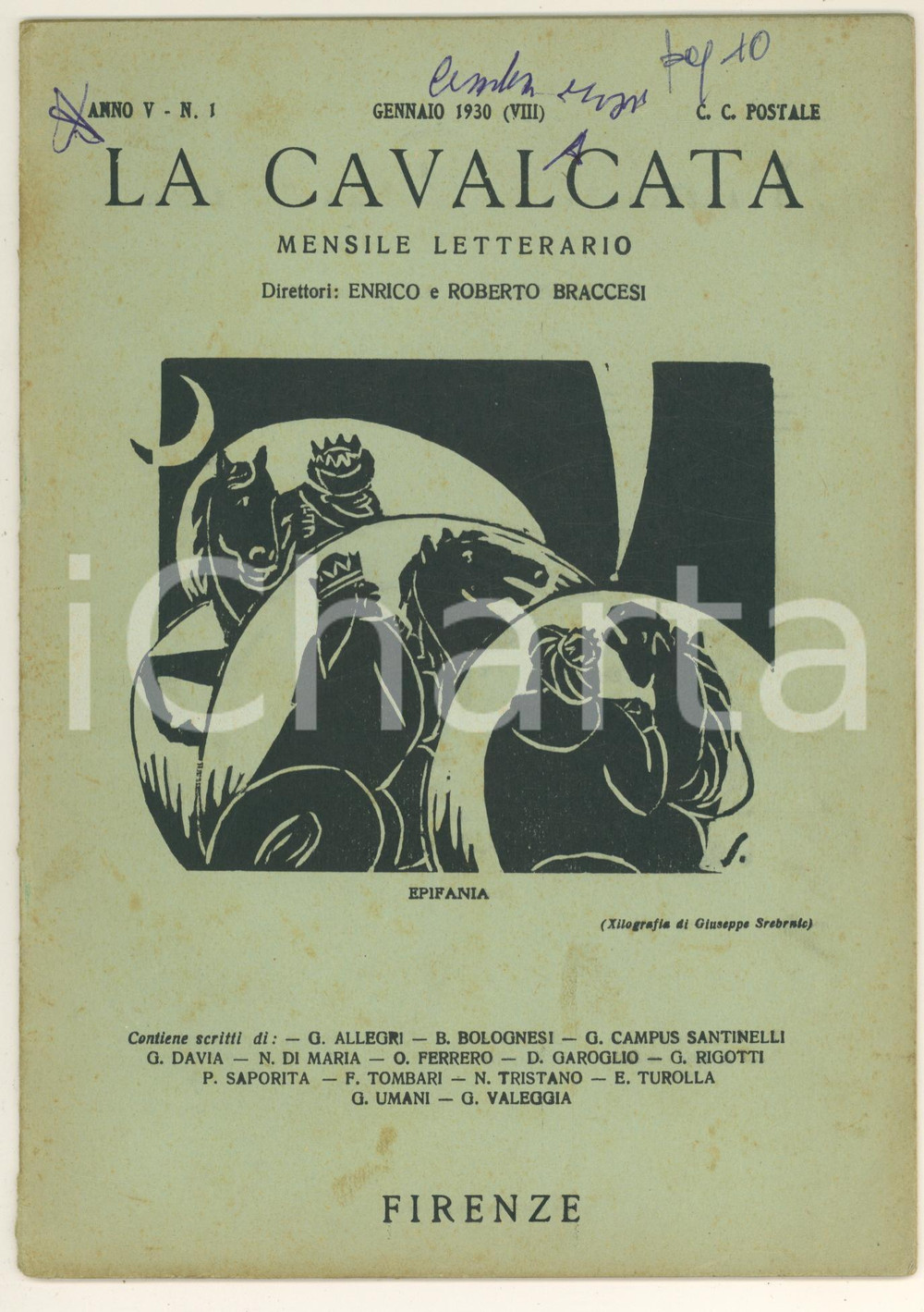 Giornale, rivista storica 1930 LA CAVALCATA Scritti Giorgio Umani  Trittico invernale Anno V n° 1 1