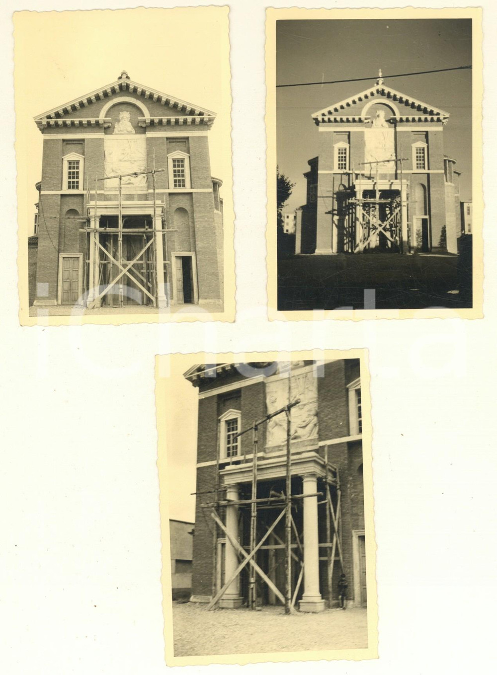 Fotografia d epoca originale 1950 ca BORGOLOMBARDO Nuova chiesa Santi Pietro e Paolo  Lavori 3 foto 7x10 cm 1