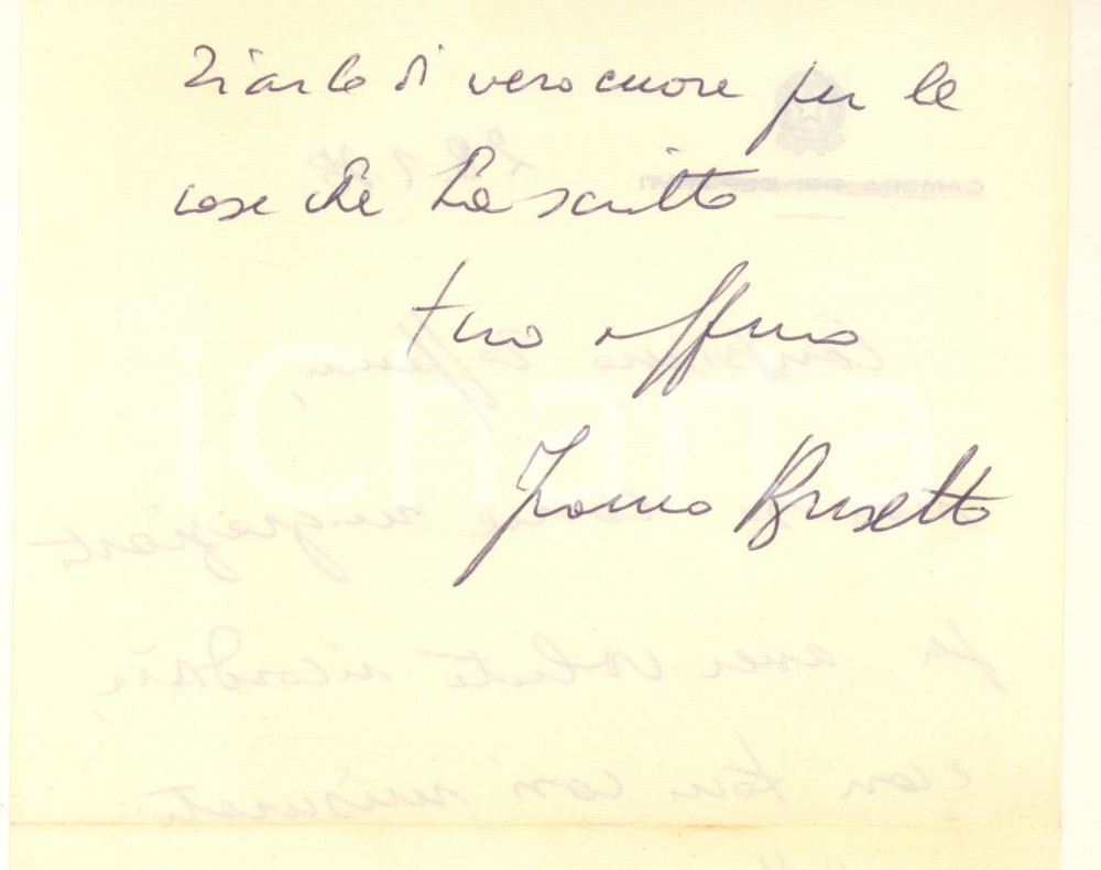 Autografo originale 1988 PADOVA Lettera Franco BUSETTO politico  Ringraziamento Autografo 1