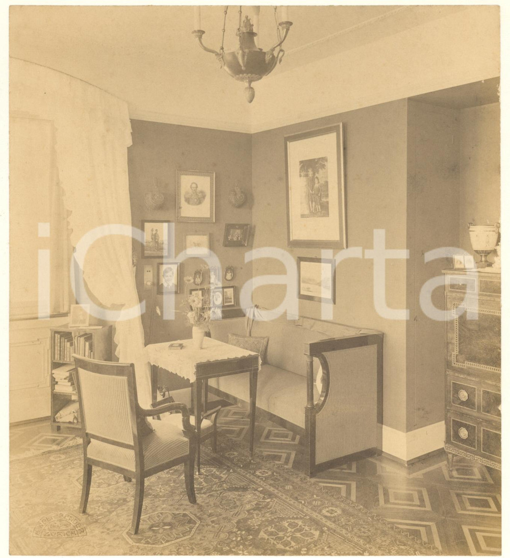 Fotografia d epoca originale 1940 ca Tenuta di BOCKEN CH Camera signora Schwarzenbach Foto WOLF BENDER 1