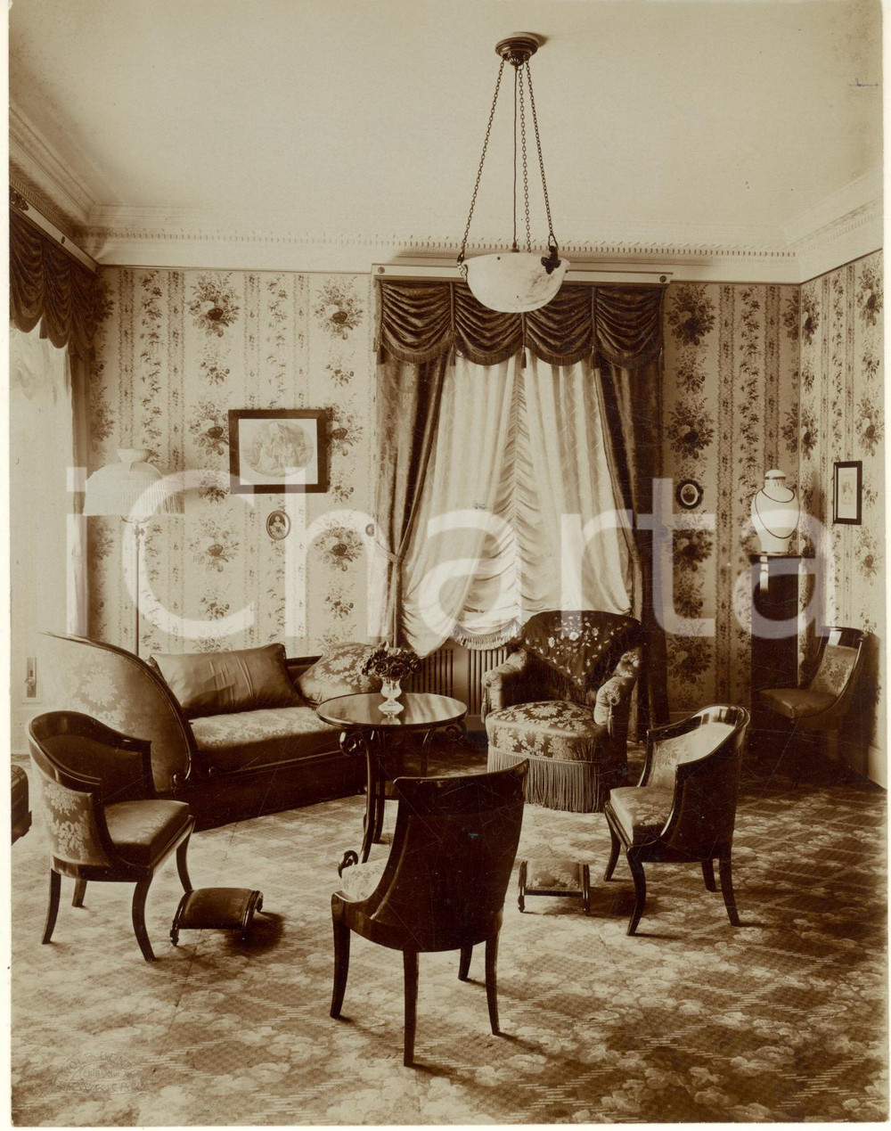 Fotografia d epoca originale 1920 ca NETSTAL /GLARONA CH Villa SpältyBally  Salotto Foto WOLF BENDER 1
