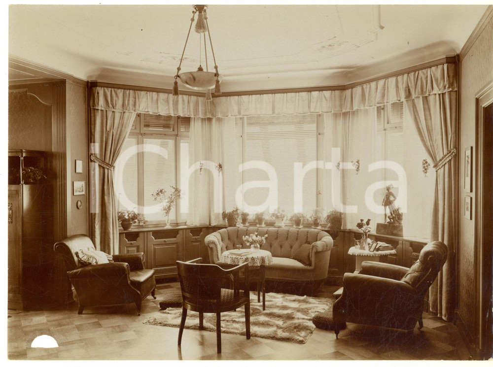 Fotografia d epoca originale 1920 ca NETSTAL /GLARONA CH Villa SpältyBally  Salotto Foto WOLFBENDER 1