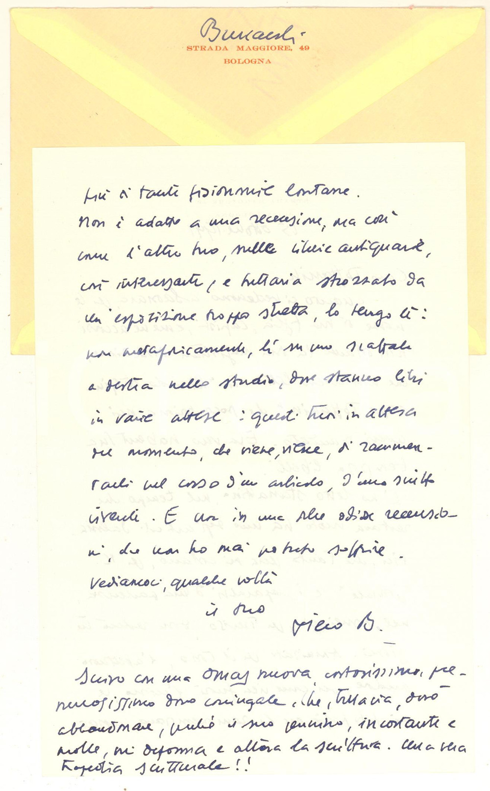 Autografo originale 1991 BOLOGNA Piero BUSCAROLI non promette una recensione a un amico Autografo 1