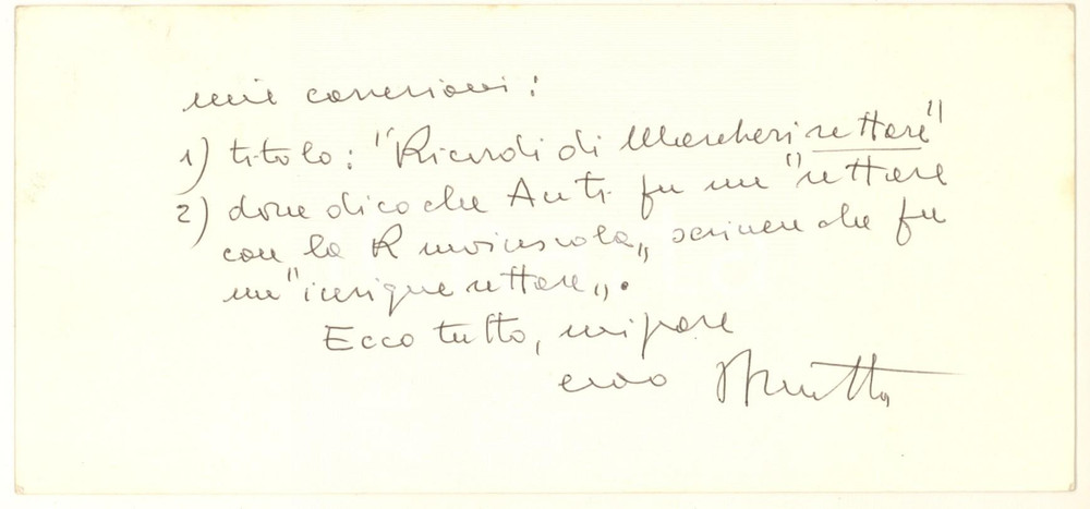 Autografo originale 1974 PADOVA Arch. Giulio BRUNETTA propone articolo una rivista Autografo 1