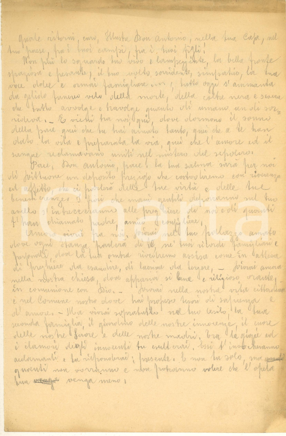 Manoscritto, lettera originale 1941 VITTUONE MI Don Giuseppe PORETTI  Commemorazione don Antonio Autografo 1
