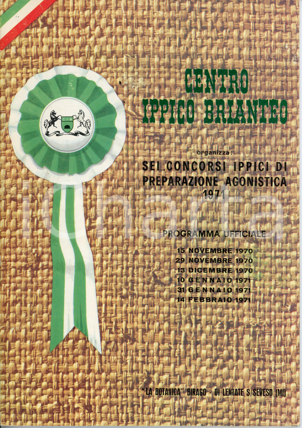 Libro, pubblicazione d epoca 1971 BIRAGO Centro Ippico Brianteo  Concorsi preparazione agonistica Programma 1