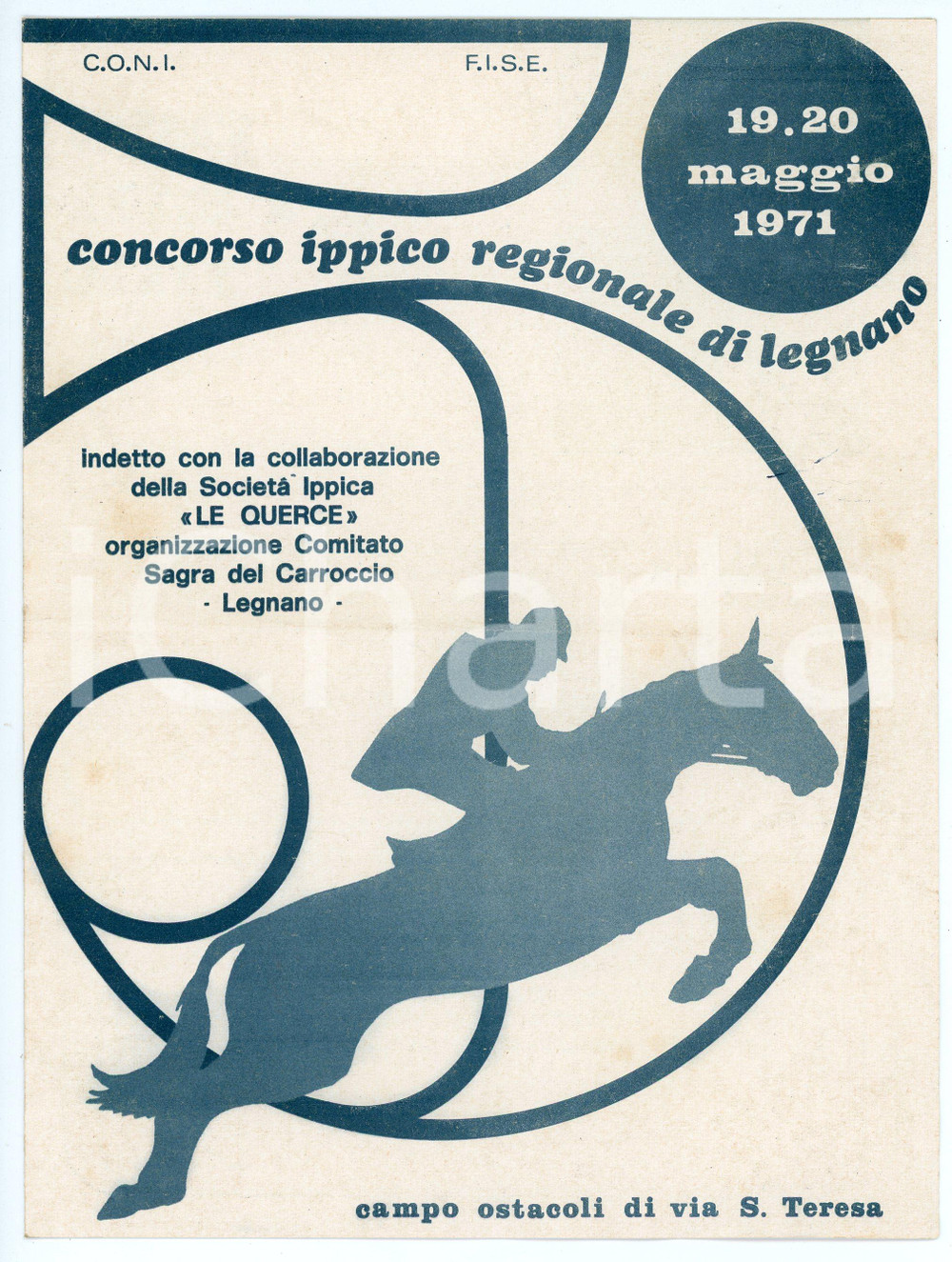 Materiale pubblicitario d’epoca 1971 LEGNANO Campo ostacoli Via Santa Teresa  Concorso ippico FISE Programma 1