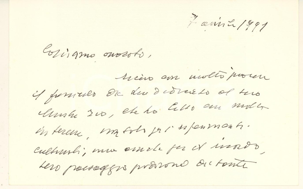 Autografo originale 1991 PADOVA Alessandro PROSDOCIMI  Biglietto ringraziamento Autografo 1