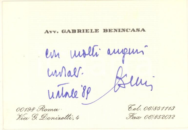 Autografo originale 1989 ROMA Gabriele BENINCASA avvocato ed editore  Biglietto autografo auguri 1