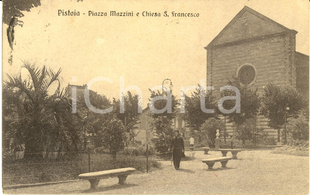 Cartolina originale da collezione 191917 PISTOIA Piazza MAZZINI con la chiesa di SAN FRANCESCO Cartolina FP VG 1