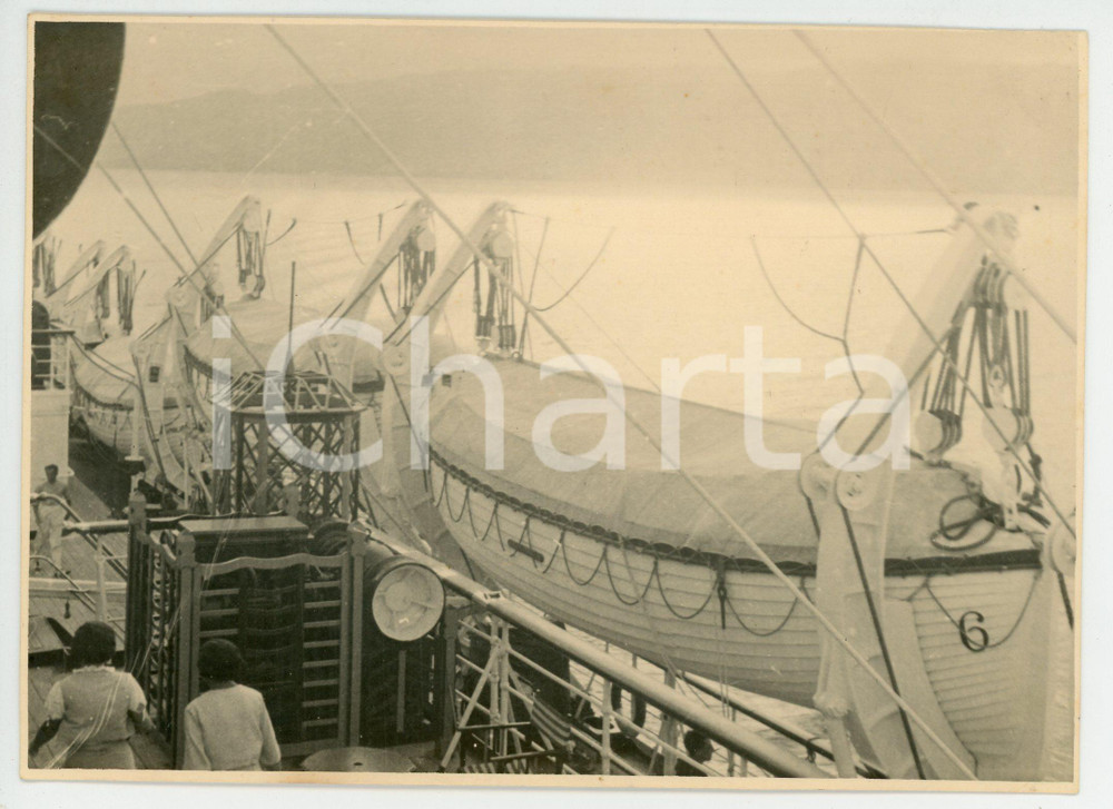Fotografia d epoca originale 1930 ca LLOYD TRIESTINO Transatlantico  Scialuppe di salvataggio Foto 17x12 cm 1