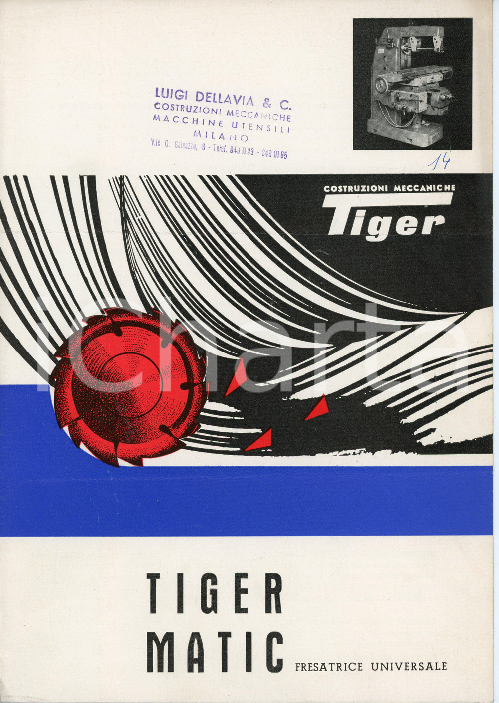Materiale pubblicitario d’epoca 1970 CASTANO PRIMO Costruzioni meccaniche TIGER Fresatrice TIGER MATIC Listino 1