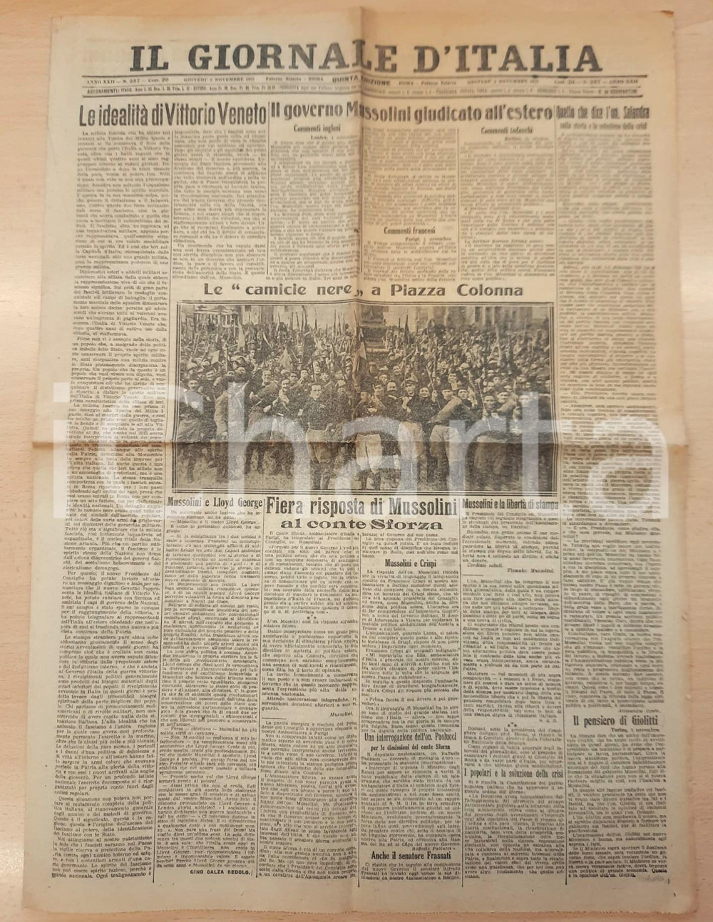 Giornale, rivista storica 1922 IL GIORNALE D ITALIA Marcia su Roma  Camicie nere a piazza Colonna 1