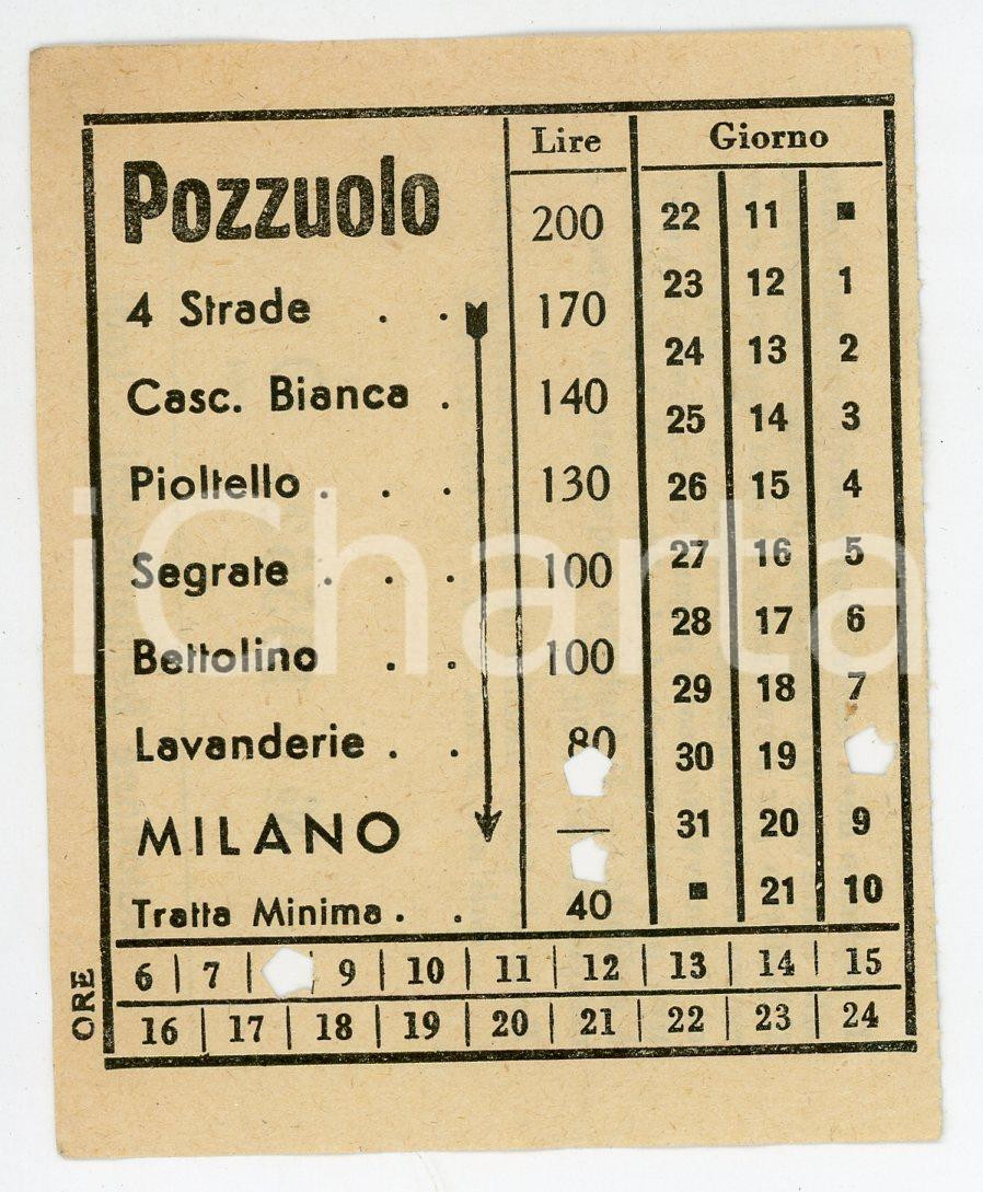 Oggetto da collezione cartaceo 1961 LODI Autolinee BERGAMASCHI Biglietto da POZZUOLO MARTESANA a MILANO 1