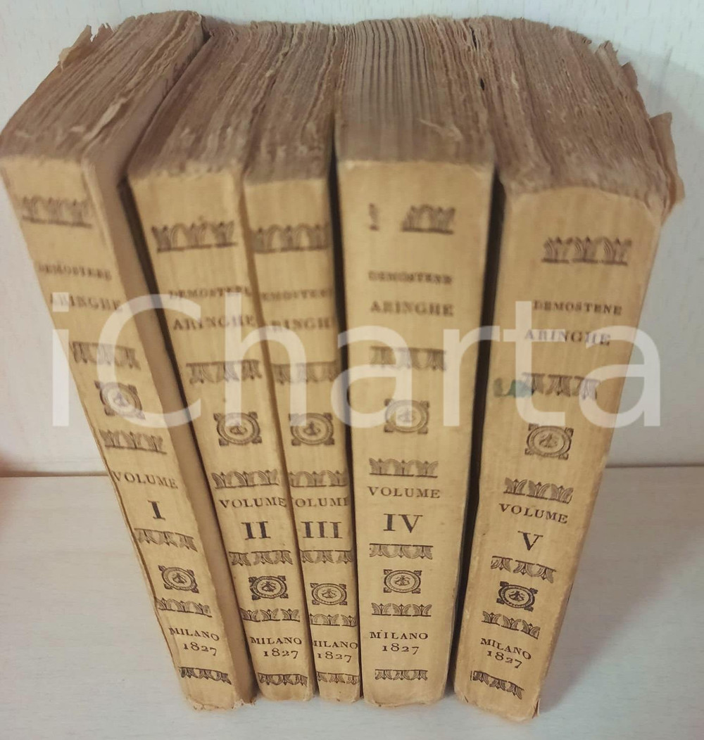 Libro, pubblicazione d epoca 1827 Aringhe di Demostene tradotte da Melchior Cesarotti  ed. BETTONI 5 voll. 1