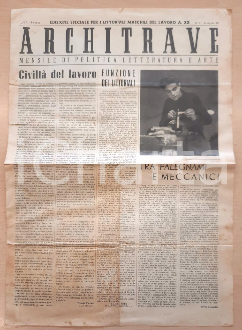 Giornale, rivista storica 1942 ARCHITRAVE Giornale GUF BOLOGNA  Littoriali Maschili del Lavoro Giornale 1