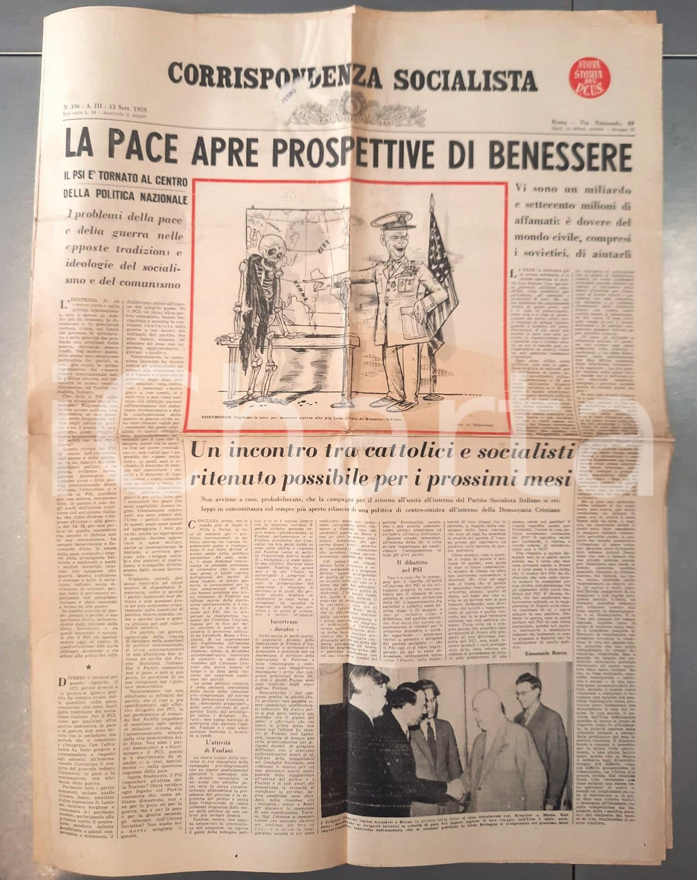 Giornale, rivista storica 1959 CORRISPONDENZA SOCIALISTA Fallimentare invenzione dell Enalotto Giornale 1