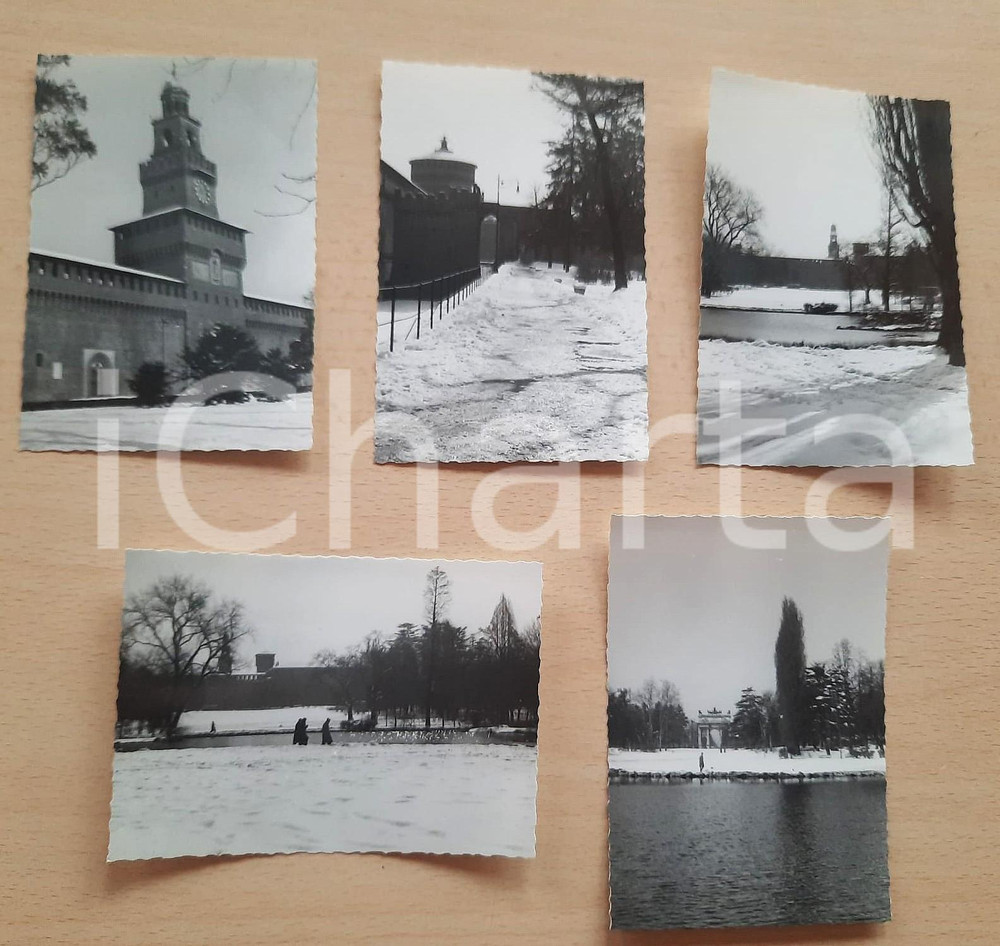 Fotografia d epoca originale 1958 MILANO sotto la neve  Castello Sforzesco e Arco della Pace 5 foto 10x7 1
