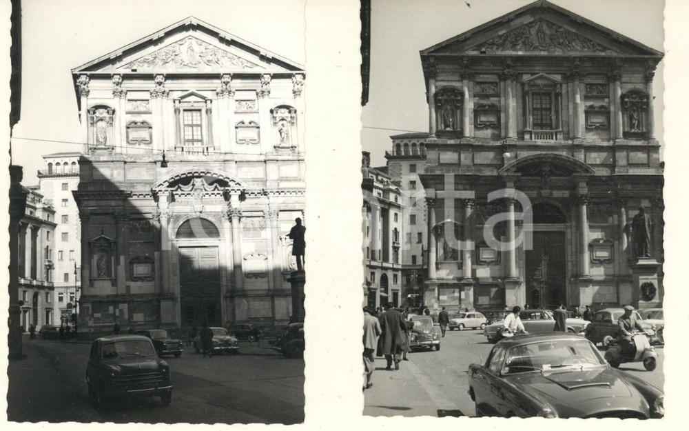 Fotografia d epoca originale 1957 MILANO Chiesa e Piazza San Fedele  Lotto 2 foto 10x7 cm ANIMATE auto 1