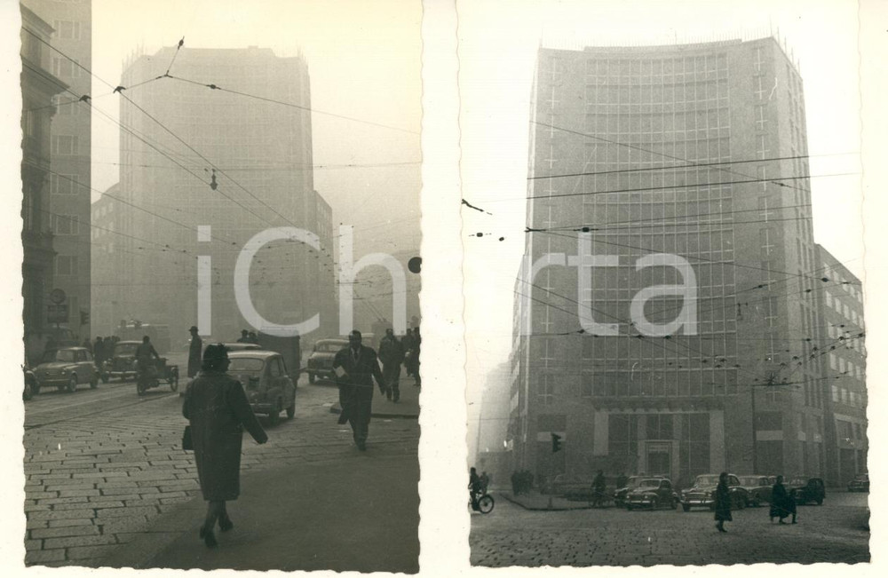 Fotografia d epoca originale 1956 Nebbia a MILANO  Largo Donegani e Palazzo Montecatini Lotto 2 foto 10x7 1