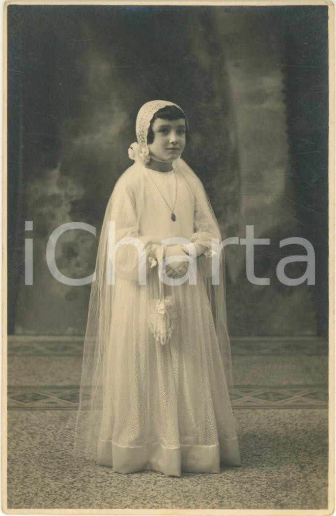 Fotografia d epoca originale 1931 CERVIA Bambina nel giorno della Prima Comunione Foto A. SIRENA 9x14 cm 1
