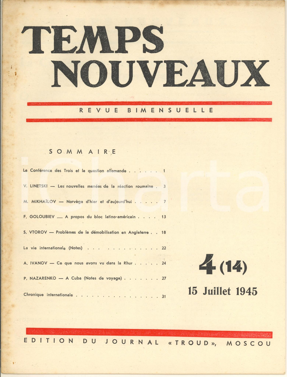 Giornale, rivista storica 1945 WW2 TEMPS NOUVEAUX Norvège hier et aujourd hui Revue TRUD n°4 1