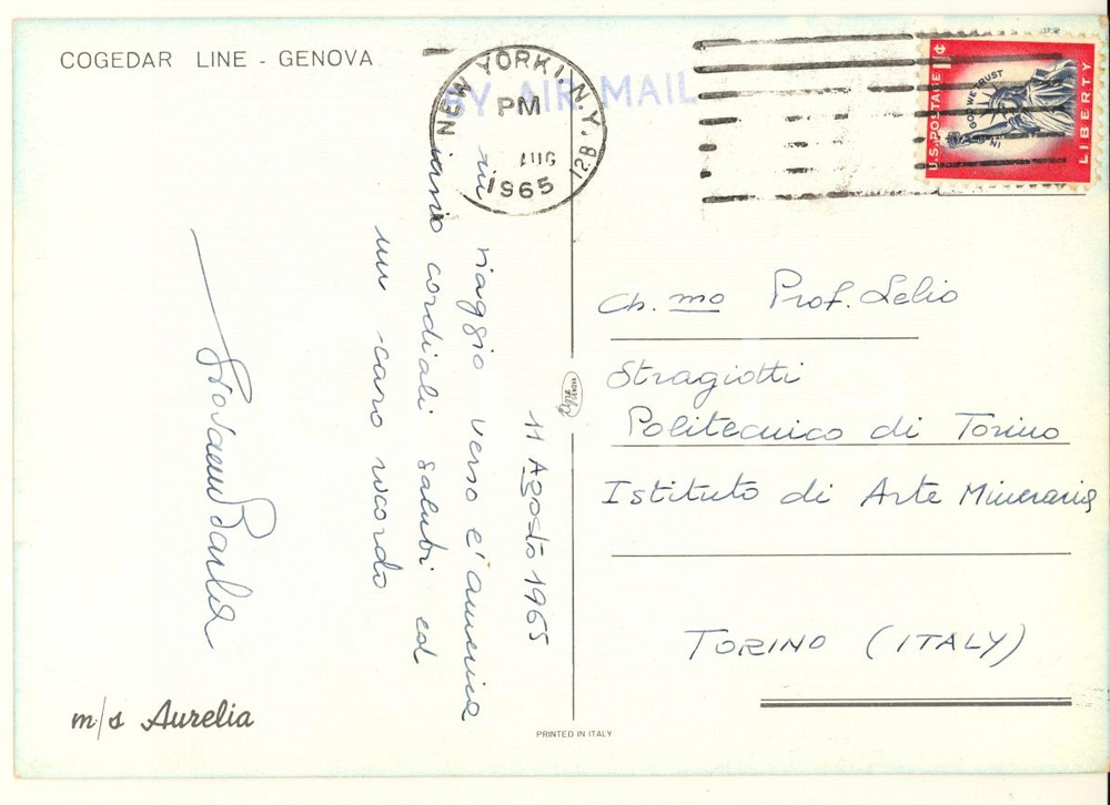 Autografo originale 1965 Cartolina prof. Giovanni BARLA  AUTOGRAFO FG VG 1