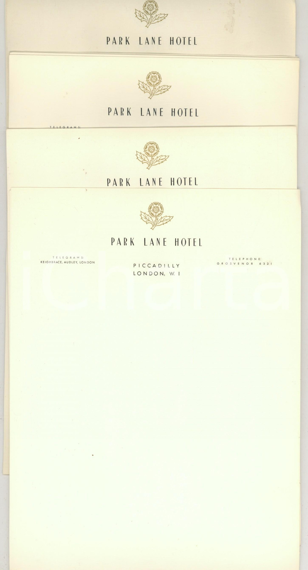 Manoscritto, lettera originale 1960 ca LONDON PICCADILLY Park Lane Hotel  Lotto carta da lettere 27 fogli 1