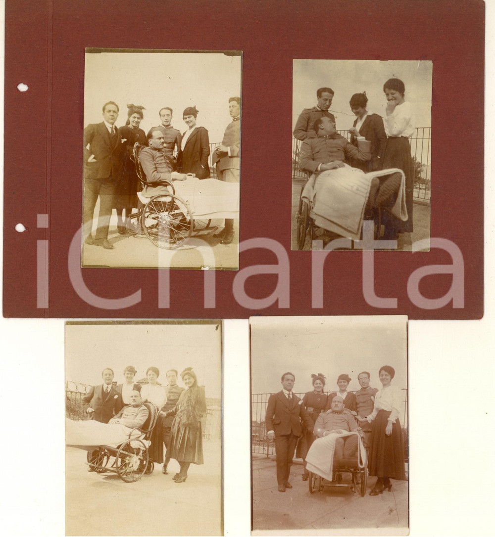 Fotografia d epoca originale 1917 WW1 MILANO Ospedale LONGONE  Ufficiale convalescente Lotto 4 foto 6x8 cm 1