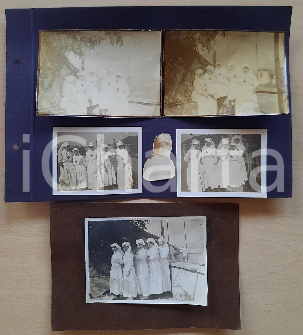 Fotografia d epoca originale 1917 WW1 MILANO Ospedale LONGONE  Crocerossine Lotto 5 foto 6x8 cm 1