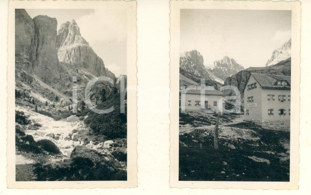 Fotografia d epoca originale 1941 TRENTINO DOLOMITI Torri e Rifugio del VAJOLET  Lotto 2 foto vintage 9x6 cm 1