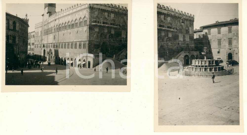 Fotografia d epoca originale 1920 ca PERUGIA Palazzo dei Priori  Fontana Maggiore Lotto 2 foto ANIMATE 9x6 1